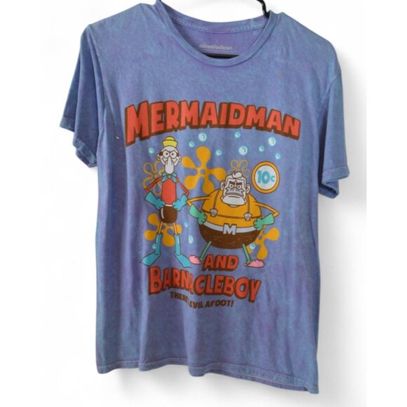 Spongebob T-Shirt Nickelodeon Mermaidman And Barnacle Boy Mens Blue M Tee - Picture 1 of 2
